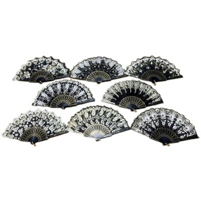 12pk Flower Print Lacy Folding Handheld Hand Fan