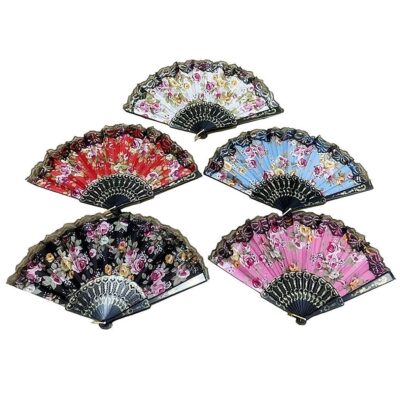 12pk Flower Print Lacy Folding Handheld Hand Fan