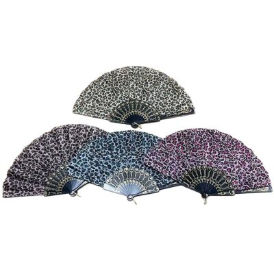 12pk Leopad Print Lacy Folding Handheld Hand Fan