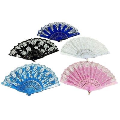 12pk Flower Print Lacy Folding Handheld Hand Fan